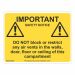 Safety Notice Label Do Not Block or Restrict Air Vents