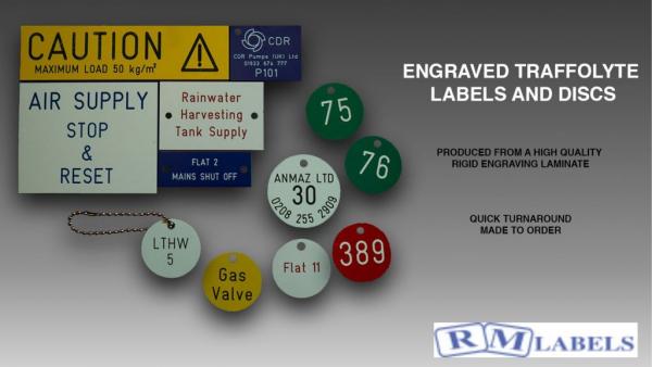 Engraved Traffolyte Labels, Tags and Discs